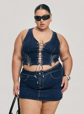 Popular Low Rise Mini Skirt Mid Blue Wash Curve