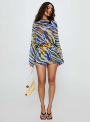 Get Closer Backless Romper Blue Zebra